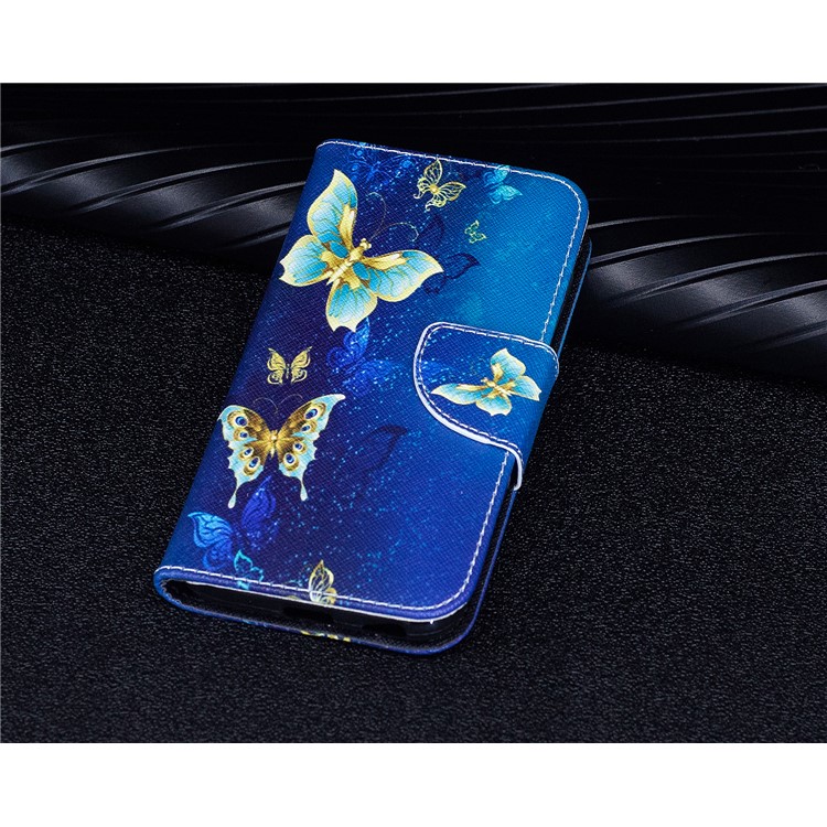 For Samsung Galaxy J3 (2017) EU Version Pattern Printing Wallet Stand Leather Shell with Magnet - Gold and Cyan Butterfly-9