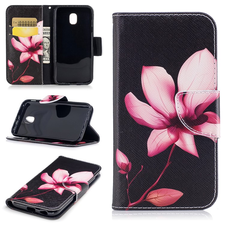 Pour Samsung Galaxy J3(2017) Version de l'UE Impression des motifs Support de portefeuille Couverture en cuir avec support de carte - fleurir-1