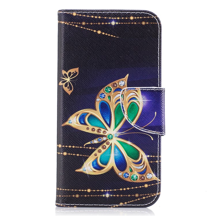 For Samsung Galaxy J3 (2017) EU Version Pattern Printing Wallet Stand Leather Mobile Protective Shell - Butterfly with Diamond-2