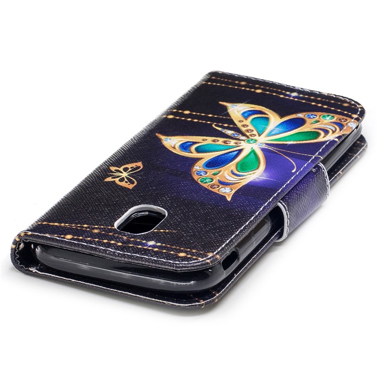 For Samsung Galaxy J3 (2017) EU Version Pattern Printing Wallet Stand Leather Mobile Protective Shell - Butterfly with Diamond-7