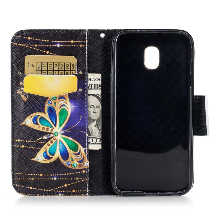 For Samsung Galaxy J3 (2017) EU Version Pattern Printing Wallet Stand Leather Mobile Protective Shell - Butterfly with Diamond-8