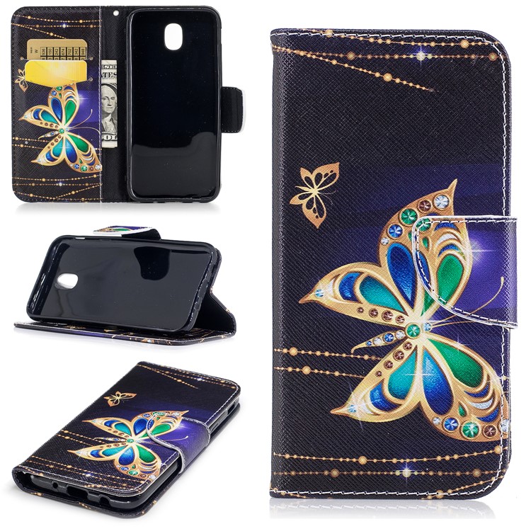Pattern Printing Magnetic Leather Wallet Phone Shell with Stand for Samsung Galaxy J5 (2017) EU Version - Butterfly with Diamond-1