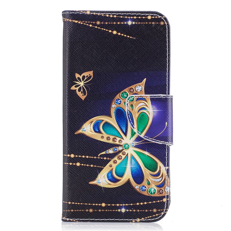 Impresión de Patrones Capas de Teléfono de la Billetera de Cuero Magnético Con Soporte Para Samsung Galaxy J5 (2017) Versión de la ue - Mariposa Con Diamante