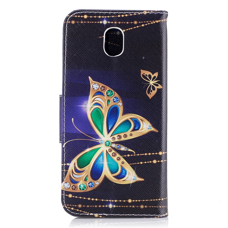 Modèle D'impression de Portefeuille en Cuir Magnétique Coquille de Téléphone Avec Support Pour Samsung Galaxy J5 (2017) Version de L'ue - Papillon Avec du Diamant