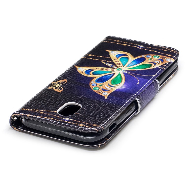 Impressão de Padrões Magnetic Leather Wallet Phone Shell Com Stand For Samsung Galaxy J5 (2017) Versão da ue - Borboleta Com Diamante