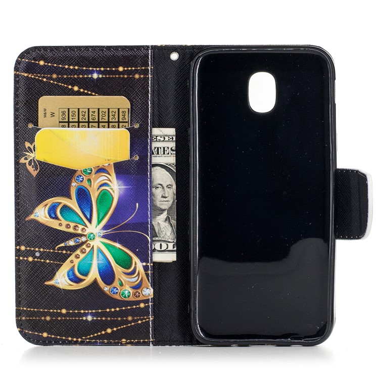 Musterdruck Magnetischer Leder Brieftasche Telefonschale Mit Stand Für Samsung Galaxy J5 (2017) EU -version - Schmetterling Mit Diamant