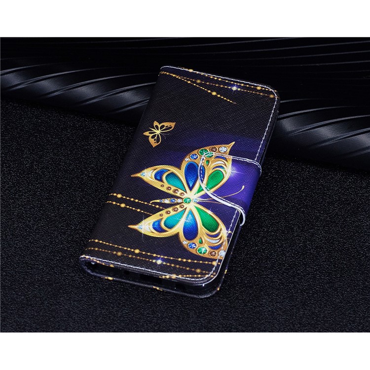 Impresión de Patrones Capas de Teléfono de la Billetera de Cuero Magnético Con Soporte Para Samsung Galaxy J5 (2017) Versión de la ue - Mariposa Con Diamante