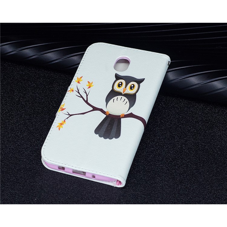 Padrão de impressão Wallet Stand Protetor de couro para Samsung Galaxy J7(2017) EU versão - Uma coruja em pé no ramo-10