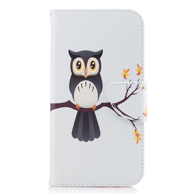 Padrão de impressão Wallet Stand Protetor de couro para Samsung Galaxy J7(2017) EU versão - Uma coruja em pé no ramo-2