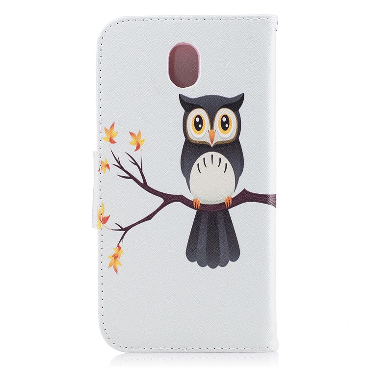 Padrão de impressão Wallet Stand Protetor de couro para Samsung Galaxy J7(2017) EU versão - Uma coruja em pé no ramo-3