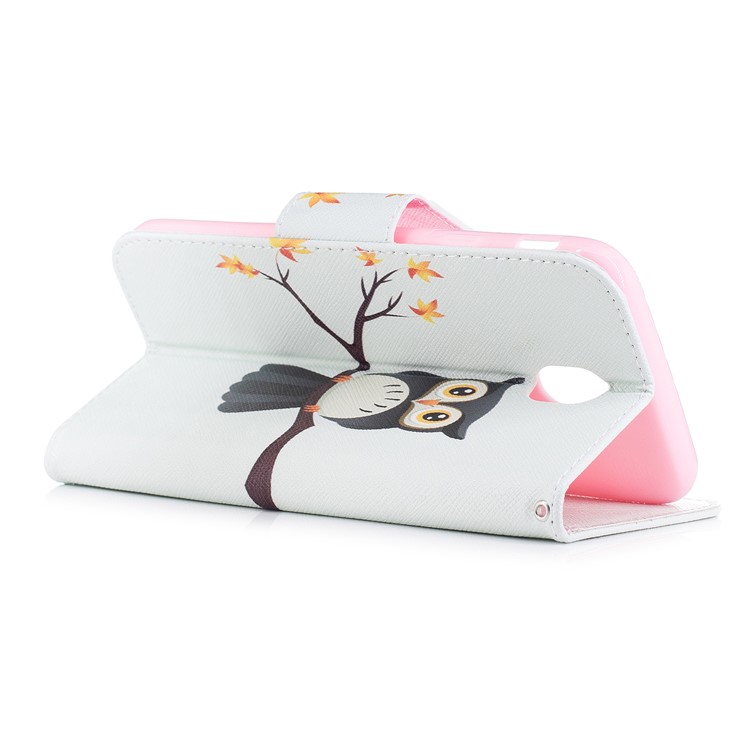 Padrão de impressão Wallet Stand Protetor de couro para Samsung Galaxy J7(2017) EU versão - Uma coruja em pé no ramo-4