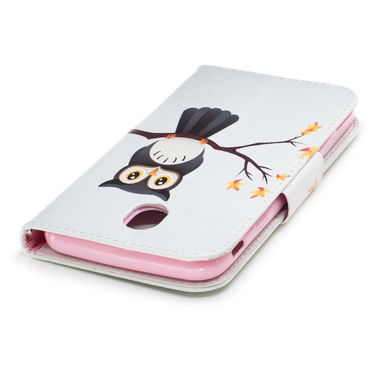 Padrão de impressão Wallet Stand Protetor de couro para Samsung Galaxy J7(2017) EU versão - Uma coruja em pé no ramo-7