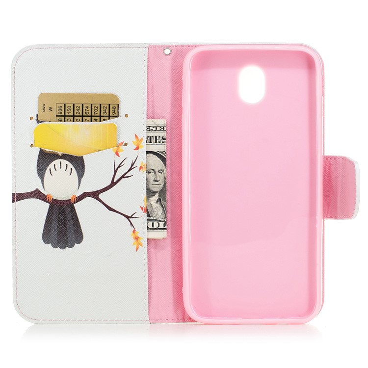 Padrão de impressão Wallet Stand Protetor de couro para Samsung Galaxy J7(2017) EU versão - Uma coruja em pé no ramo-8