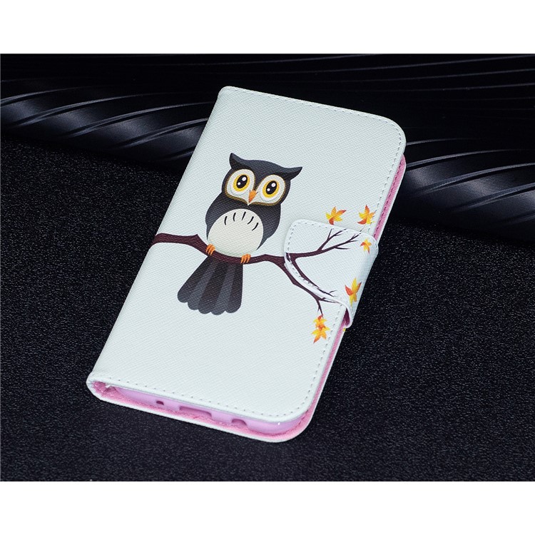 Padrão de impressão Wallet Stand Protetor de couro para Samsung Galaxy J7(2017) EU versão - Uma coruja em pé no ramo-9