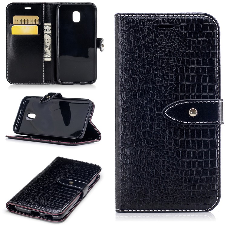 Crocodile Texture Wallet PU Leather Stand Case with Card Slots for Samsung Galaxy J3 (2017) EU Version - Black-1