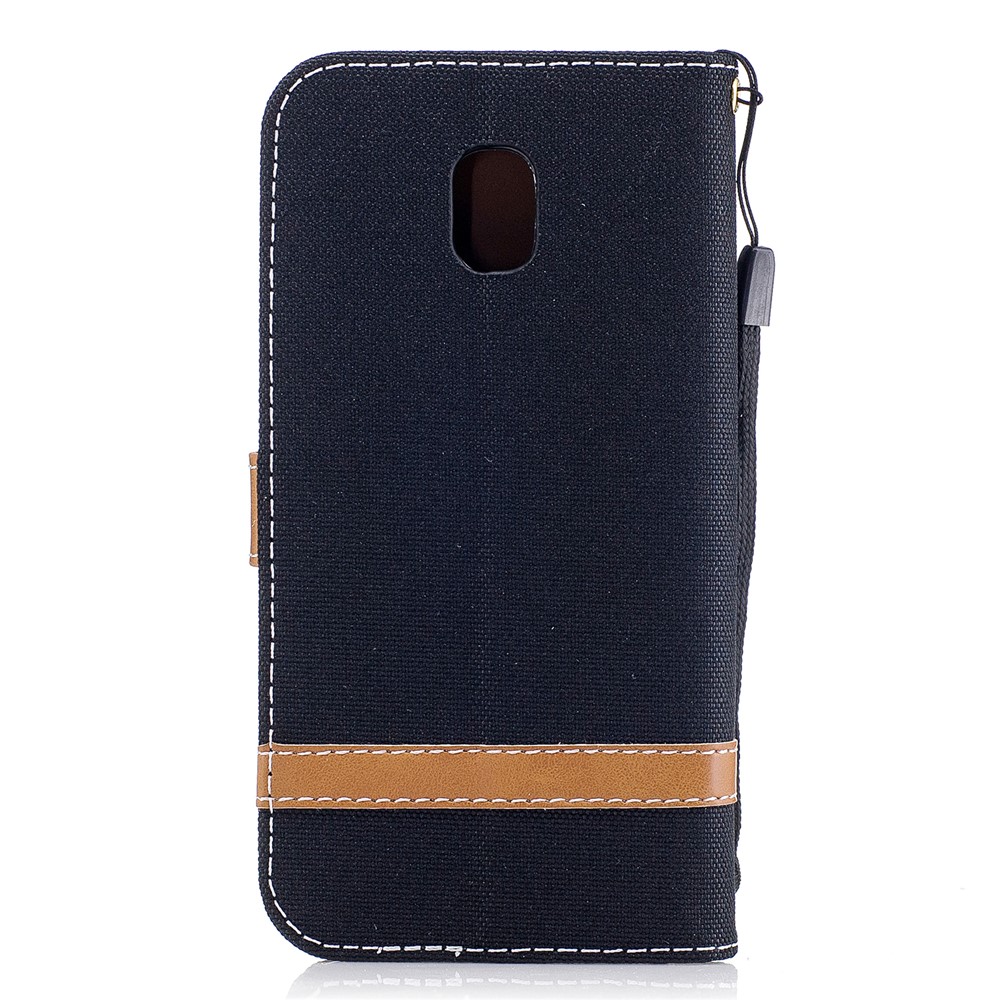 Jean Casation Wallet Stand de Dois Tons Casting Com Slots de Cartão Para Samsung Galaxy J3 (2017) Versão da ue - Preto