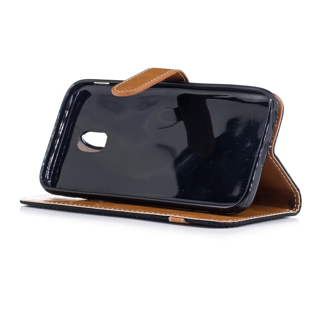 Two-tone Jean Cloth Leather Wallet Stand Casing with Card Slots for Samsung Galaxy J3 (2017) EU Version - Black-5