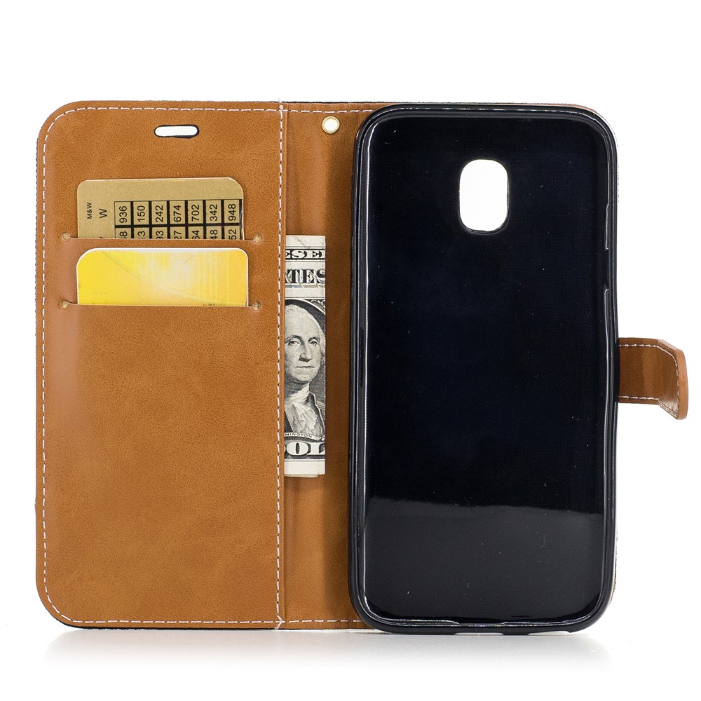 Jean Casation Wallet Stand de Dois Tons Casting Com Slots de Cartão Para Samsung Galaxy J3 (2017) Versão da ue - Preto