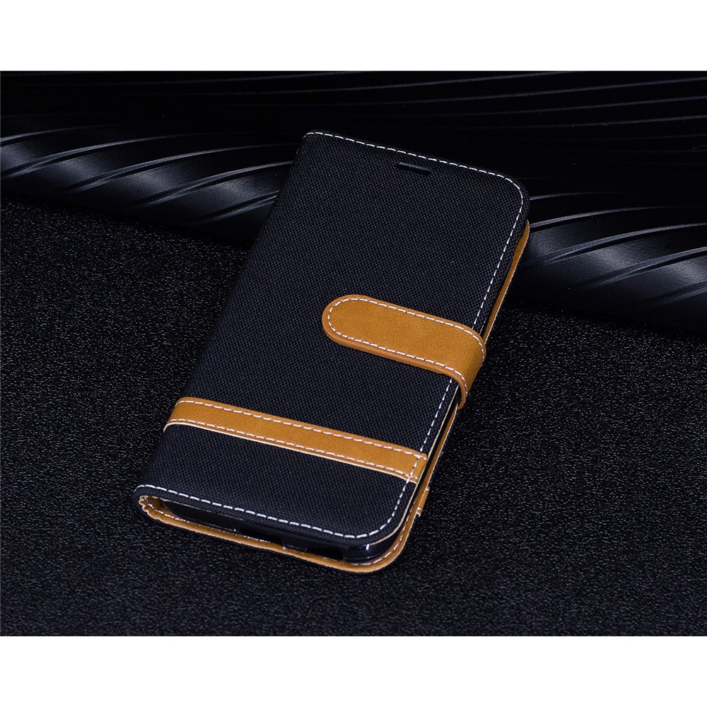 Jean Casation Wallet Stand de Dois Tons Casting Com Slots de Cartão Para Samsung Galaxy J3 (2017) Versão da ue - Preto