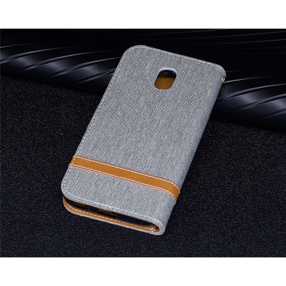Capa De Estante De Couro Com Bolsa De Couro De Jean De Dois Tons Com Slots De Cartões Para Samsung Galaxy J3 (2017) Versão Da UE - Cinzento-10