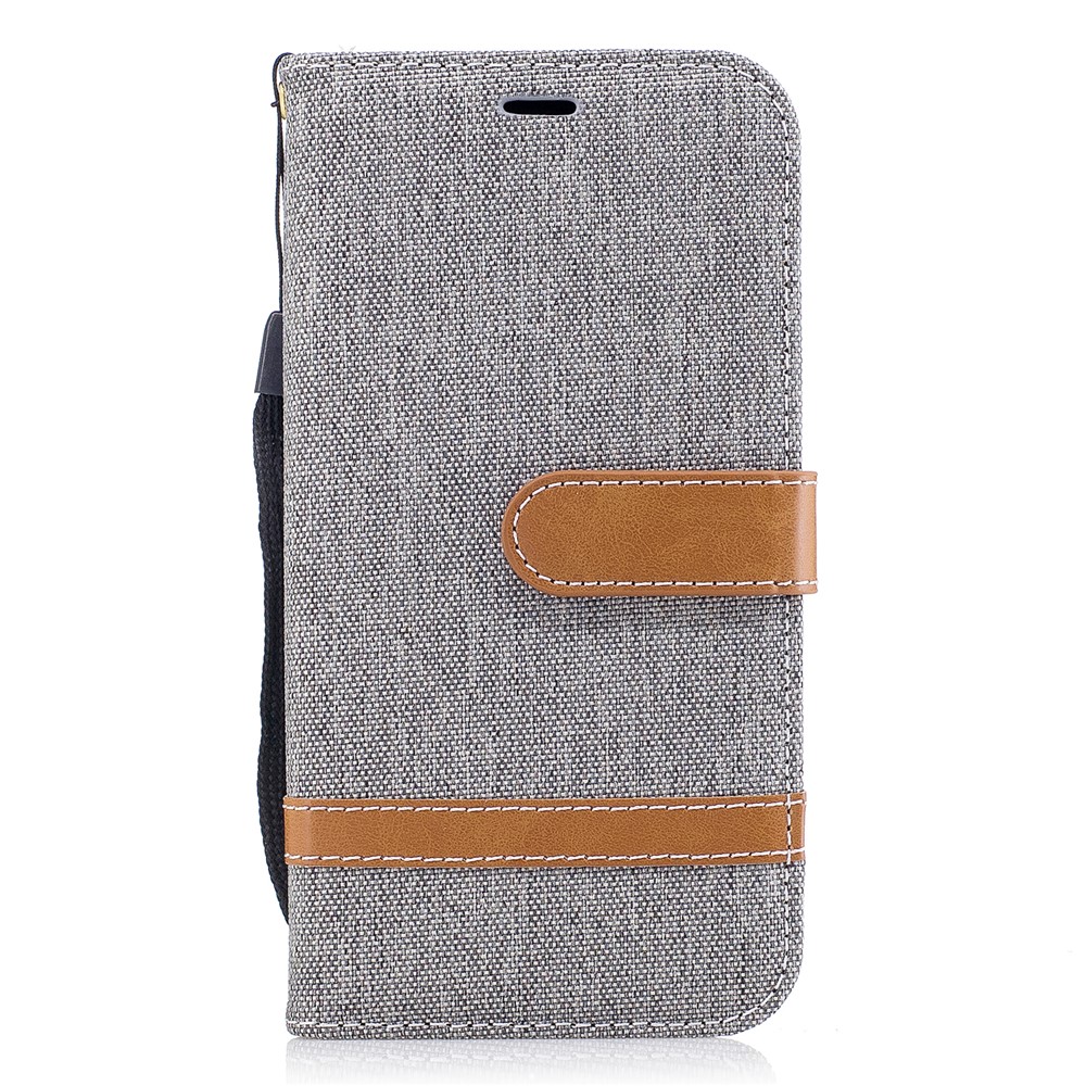 Capa De Estante De Couro Com Bolsa De Couro De Jean De Dois Tons Com Slots De Cartões Para Samsung Galaxy J3 (2017) Versão Da UE - Cinzento-2