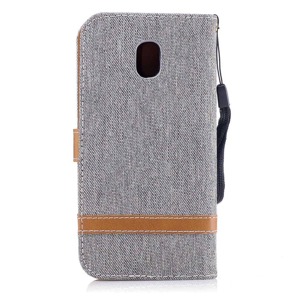 Capa De Estante De Couro Com Bolsa De Couro De Jean De Dois Tons Com Slots De Cartões Para Samsung Galaxy J3 (2017) Versão Da UE - Cinzento-3
