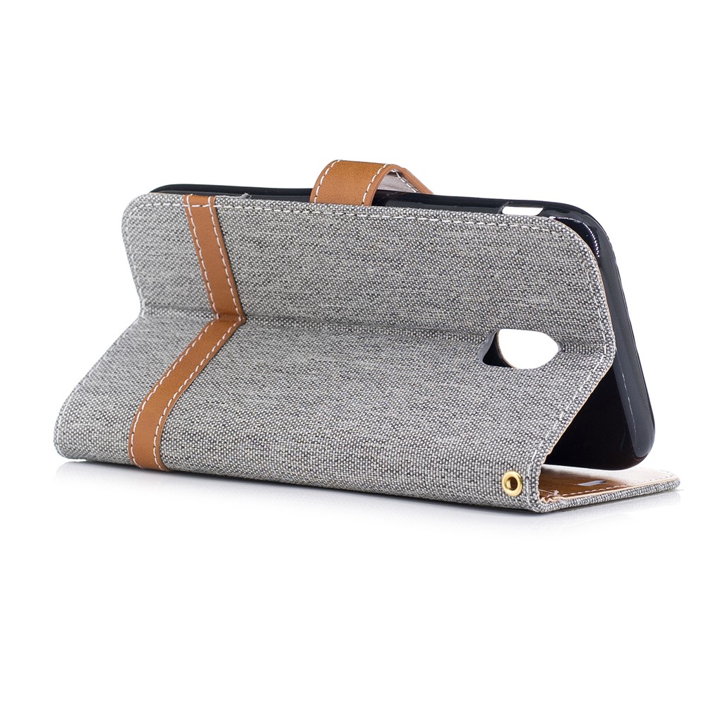 Capa De Estante De Couro Com Bolsa De Couro De Jean De Dois Tons Com Slots De Cartões Para Samsung Galaxy J3 (2017) Versão Da UE - Cinzento-4