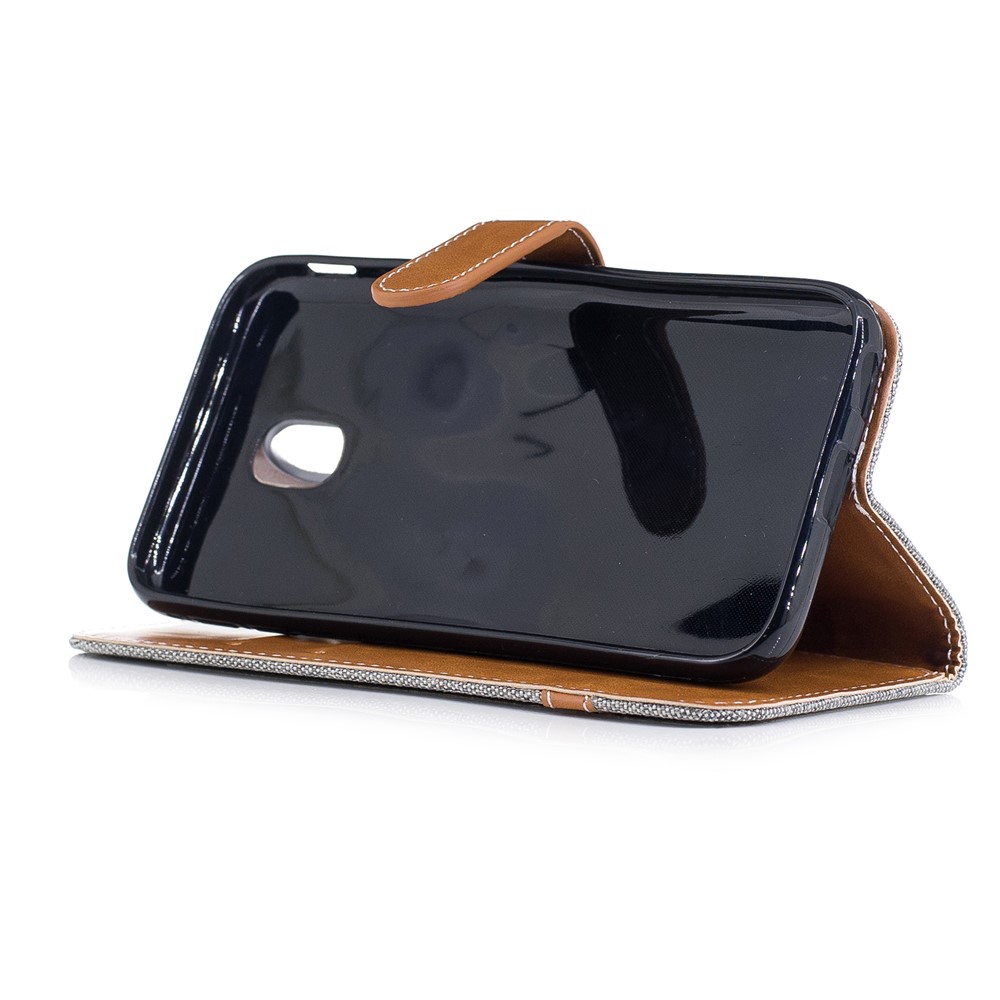 Capa De Estante De Couro Com Bolsa De Couro De Jean De Dois Tons Com Slots De Cartões Para Samsung Galaxy J3 (2017) Versão Da UE - Cinzento-5