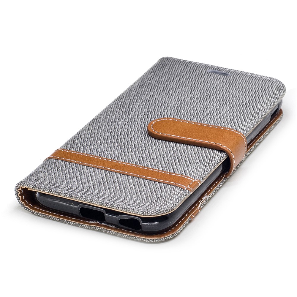 Capa De Estante De Couro Com Bolsa De Couro De Jean De Dois Tons Com Slots De Cartões Para Samsung Galaxy J3 (2017) Versão Da UE - Cinzento-6