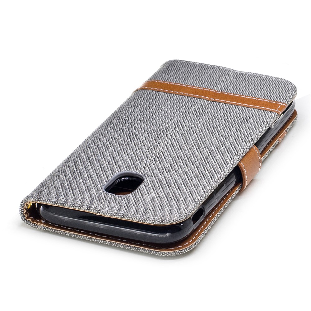 Capa De Estante De Couro Com Bolsa De Couro De Jean De Dois Tons Com Slots De Cartões Para Samsung Galaxy J3 (2017) Versão Da UE - Cinzento-7
