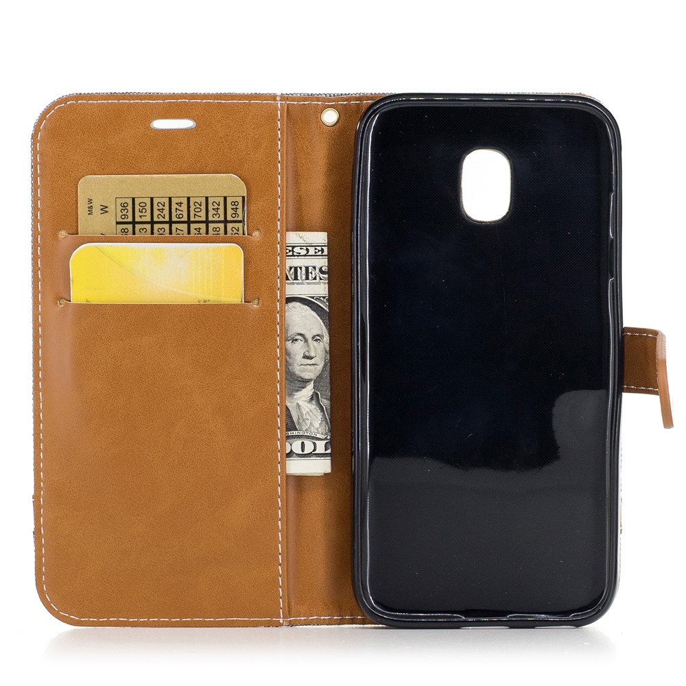 Capa De Estante De Couro Com Bolsa De Couro De Jean De Dois Tons Com Slots De Cartões Para Samsung Galaxy J3 (2017) Versão Da UE - Cinzento-8