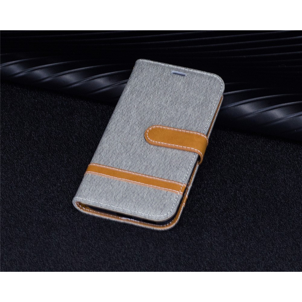 Capa De Estante De Couro Com Bolsa De Couro De Jean De Dois Tons Com Slots De Cartões Para Samsung Galaxy J3 (2017) Versão Da UE - Cinzento-9