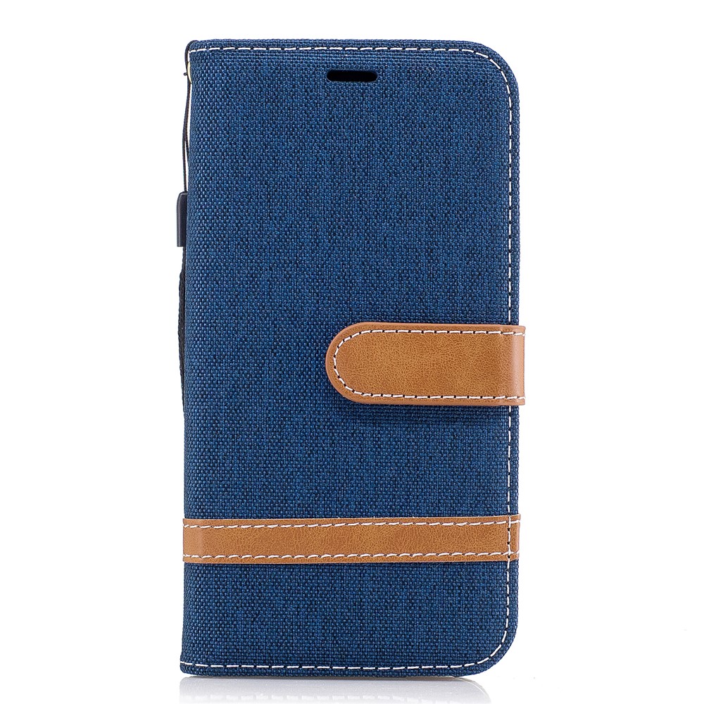 For Samsung Galaxy J3 (2017) EU Version Two-tone Jean Cloth Leather Wallet Stand Case with Card Slots - Dark Blue-2