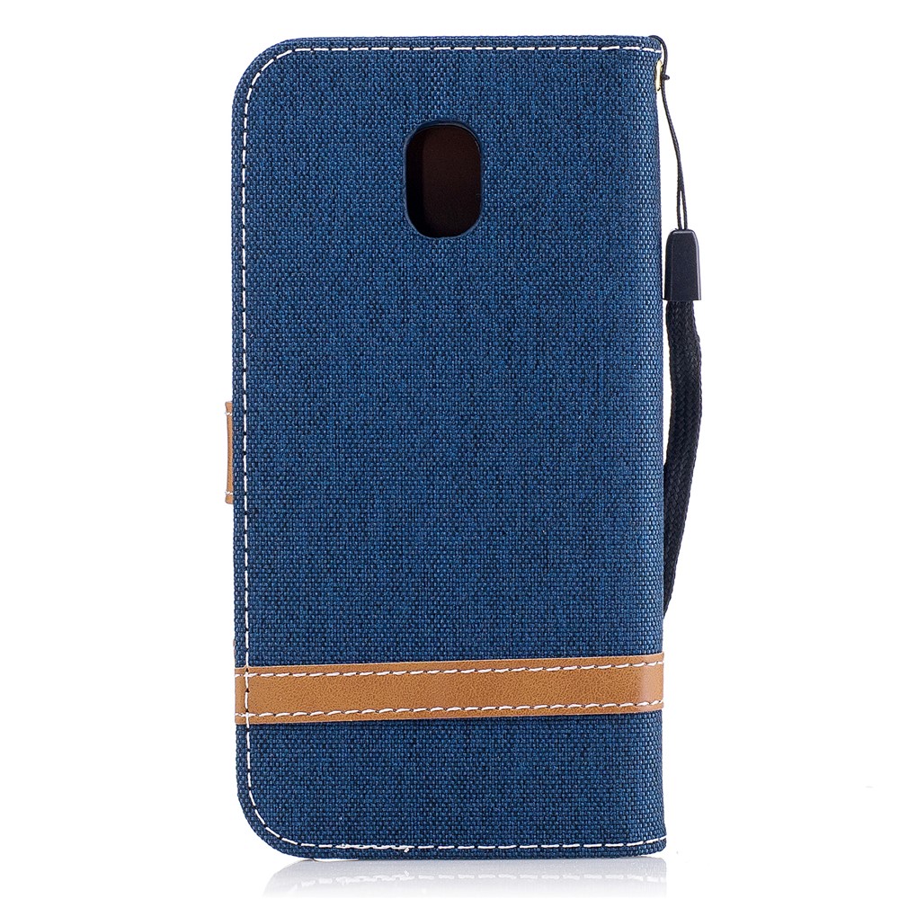 For Samsung Galaxy J3 (2017) EU Version Two-tone Jean Cloth Leather Wallet Stand Case with Card Slots - Dark Blue-3