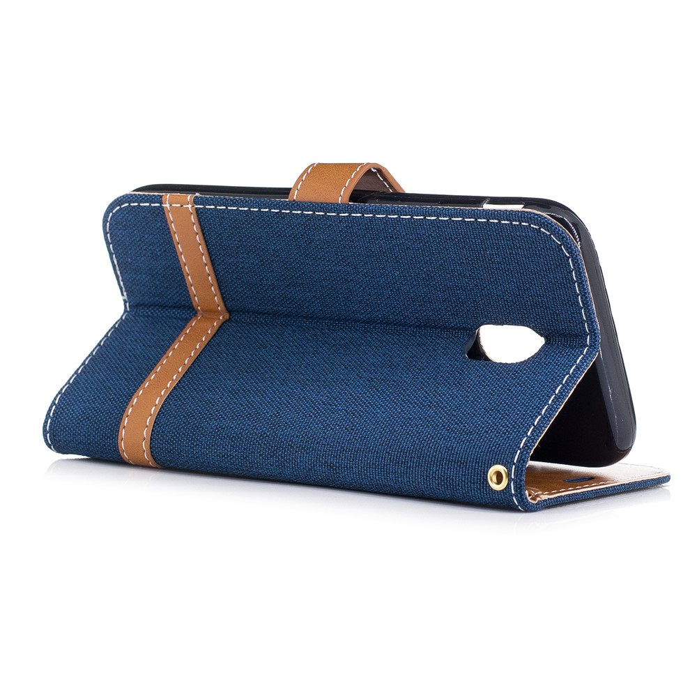 For Samsung Galaxy J3 (2017) EU Version Two-tone Jean Cloth Leather Wallet Stand Case with Card Slots - Dark Blue-4