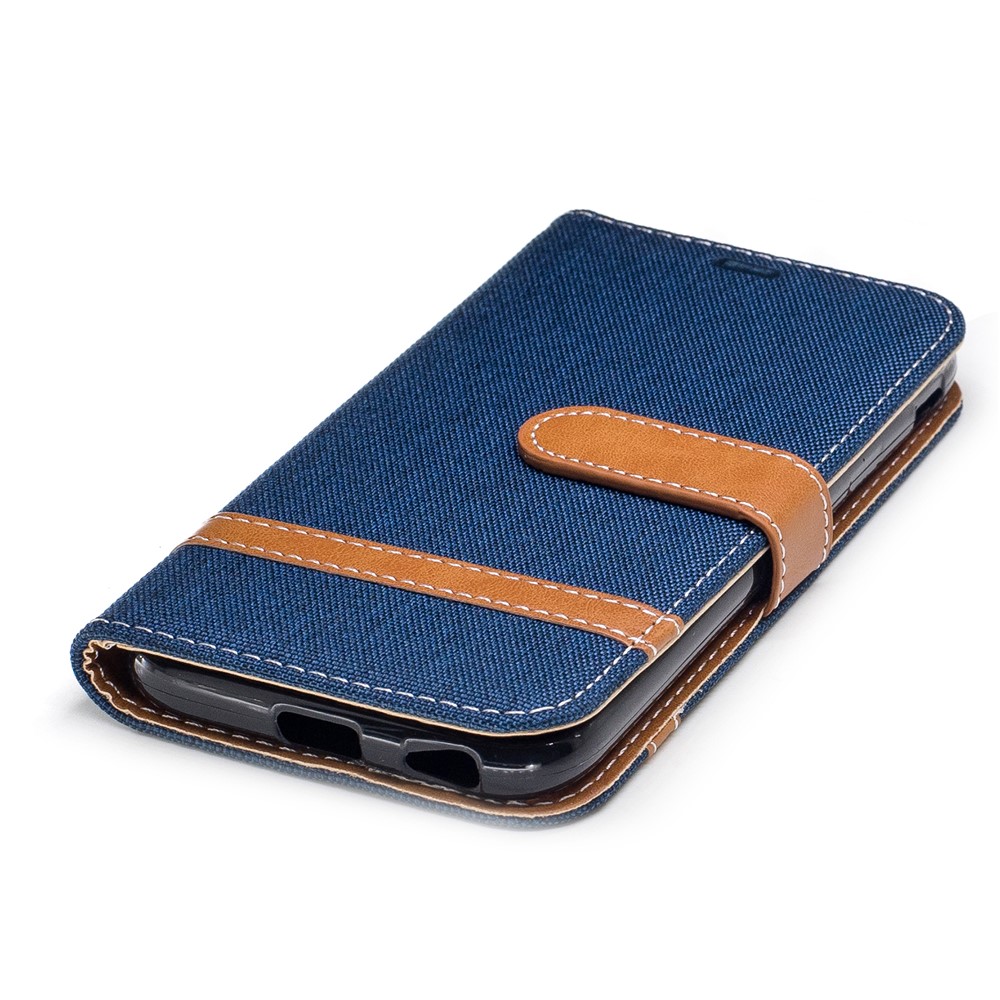For Samsung Galaxy J3 (2017) EU Version Two-tone Jean Cloth Leather Wallet Stand Case with Card Slots - Dark Blue-6