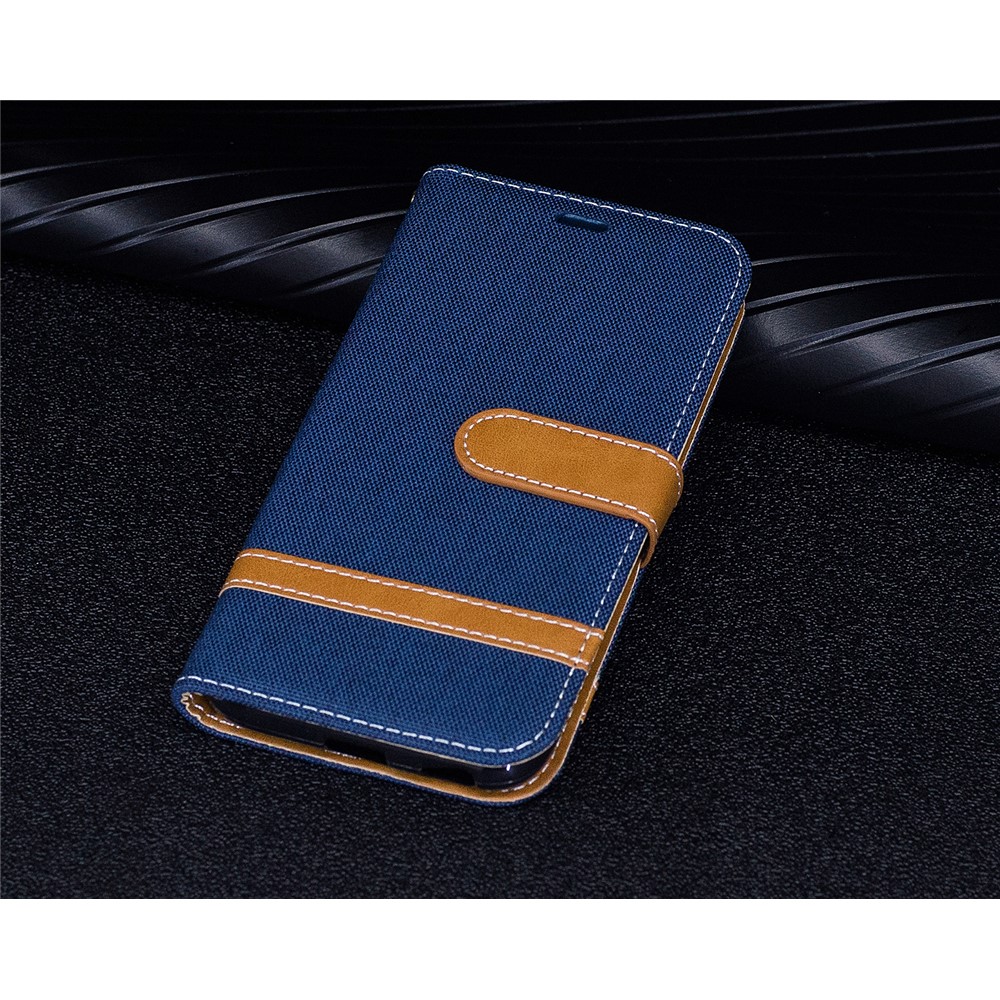 For Samsung Galaxy J3 (2017) EU Version Two-tone Jean Cloth Leather Wallet Stand Case with Card Slots - Dark Blue-9