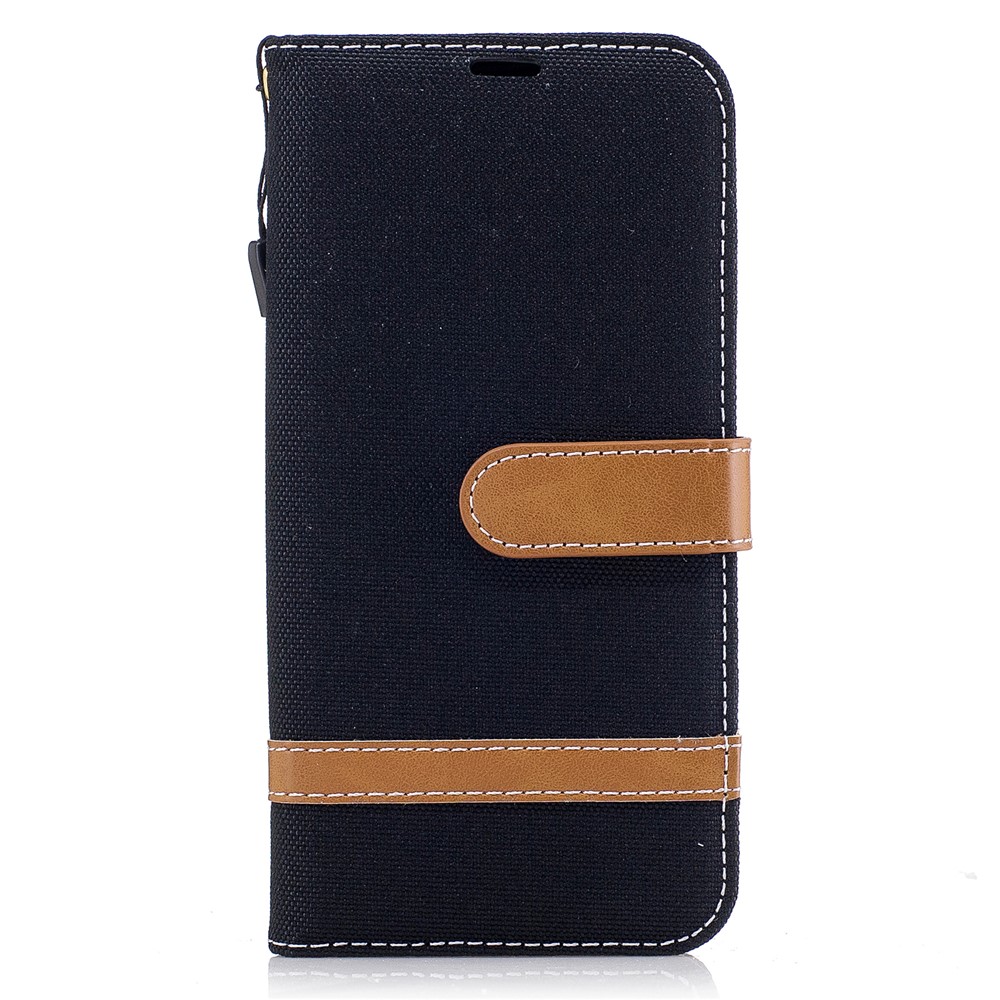 Zwei-ton-jean-stoff-pu-leder-brieftasche Hülle Für Samsung Galaxy J5 (2017) J530 Eu-version - Schwarz