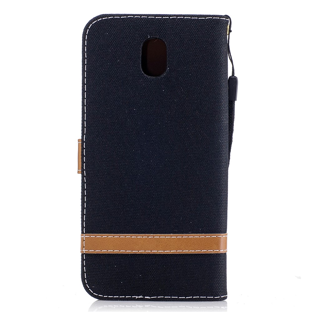 Dos Tonos Jean Cloth PU Leather Wallet Case Para Samsung Galaxy J5 (2017) Versión de la ue J530 - Negro