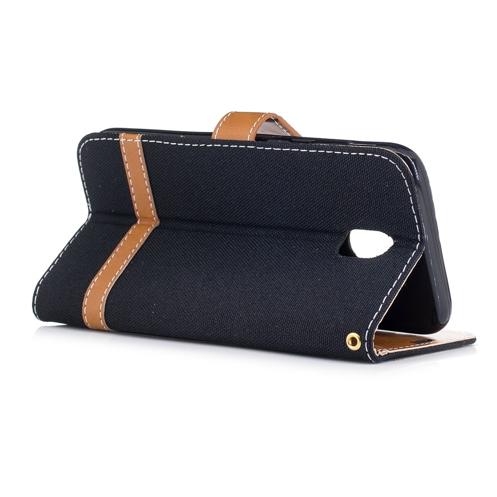 Two-tone Jean Cloth PU Leather Wallet Stand Case for Samsung Galaxy J5 (2017) J530 EU Version - Black-4