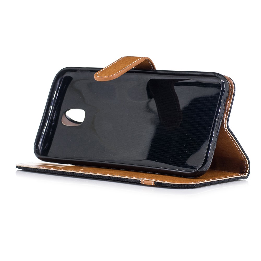 Two-tone Jean Cloth PU Leather Wallet Stand Case for Samsung Galaxy J5 (2017) J530 EU Version - Black-5