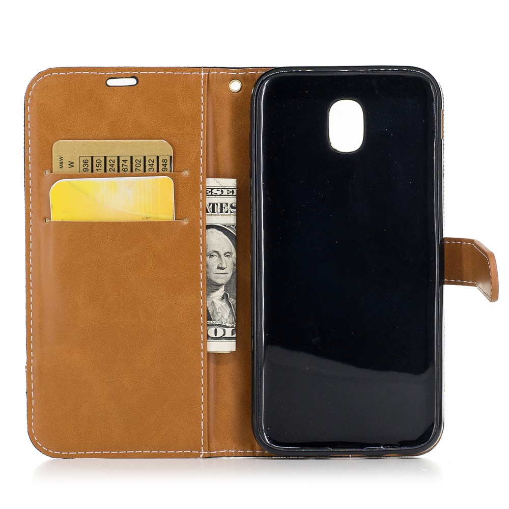 Dos Tonos Jean Cloth PU Leather Wallet Case Para Samsung Galaxy J5 (2017) Versión de la ue J530 - Negro