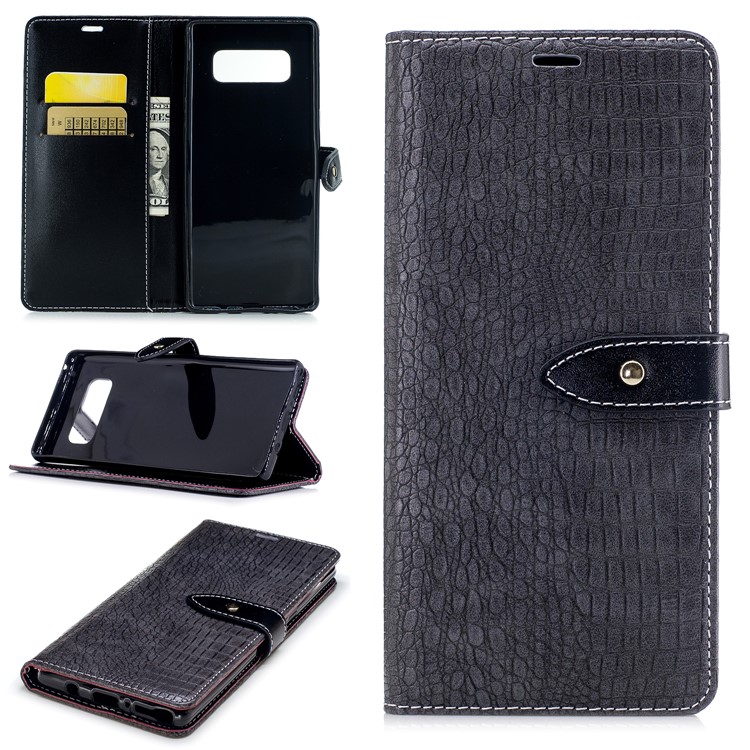 

Crocodile Texture PU Leather Wallet Phone Case with Stand for Samsung Galaxy Note 8 - Grey