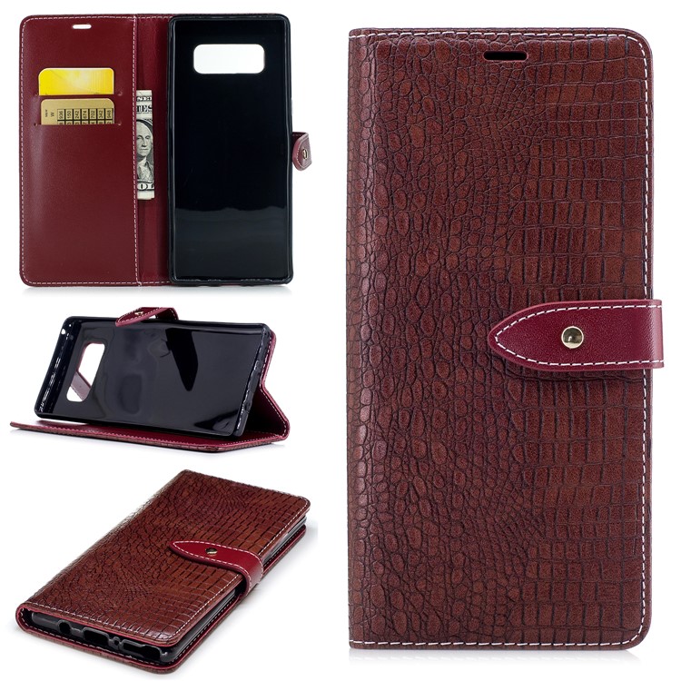 

Crocodile Texture PU Leather Wallet Phone Shell with Stand for Samsung Galaxy Note 8 - Brown