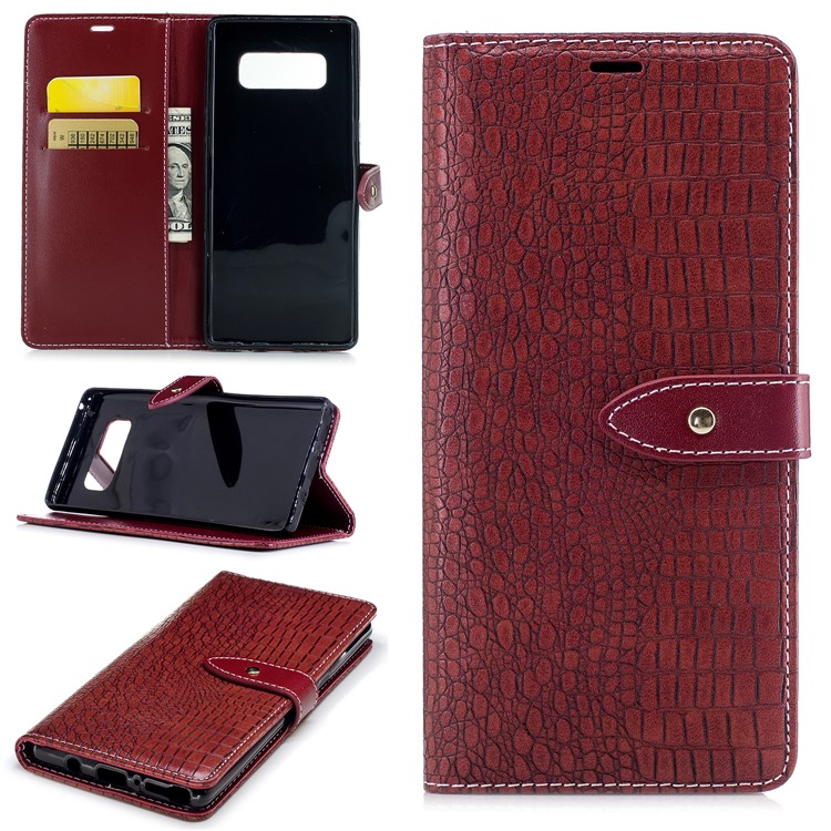 

Crocodile Texture PU Leather Wallet Mobile Phone Cover with Stand for Samsung Galaxy Note 8 - Wine Red
