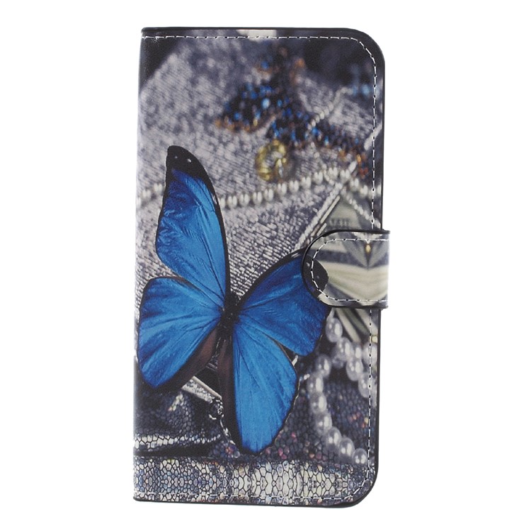 Water Transfer Printing Wallet Leather Case for Samsung Galaxy J7 (2017) EU Version - Blue Butterfly-3