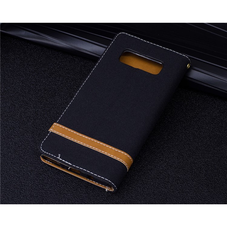 For Samsung Galaxy Note 8 Two-tone Jean Cloth PU Leather Stand Phone Case Cover - Black-10