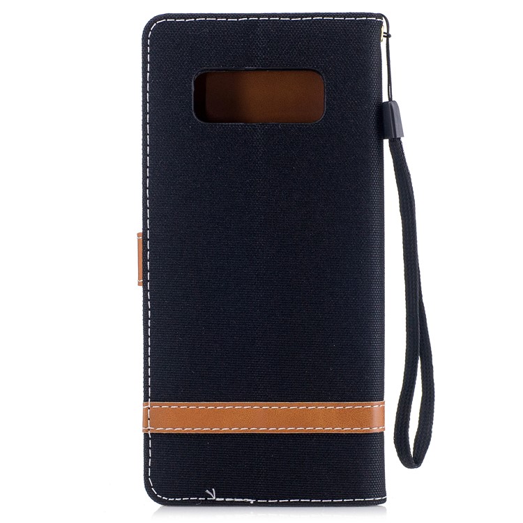 For Samsung Galaxy Note 8 Two-tone Jean Cloth PU Leather Stand Phone Case Cover - Black-3