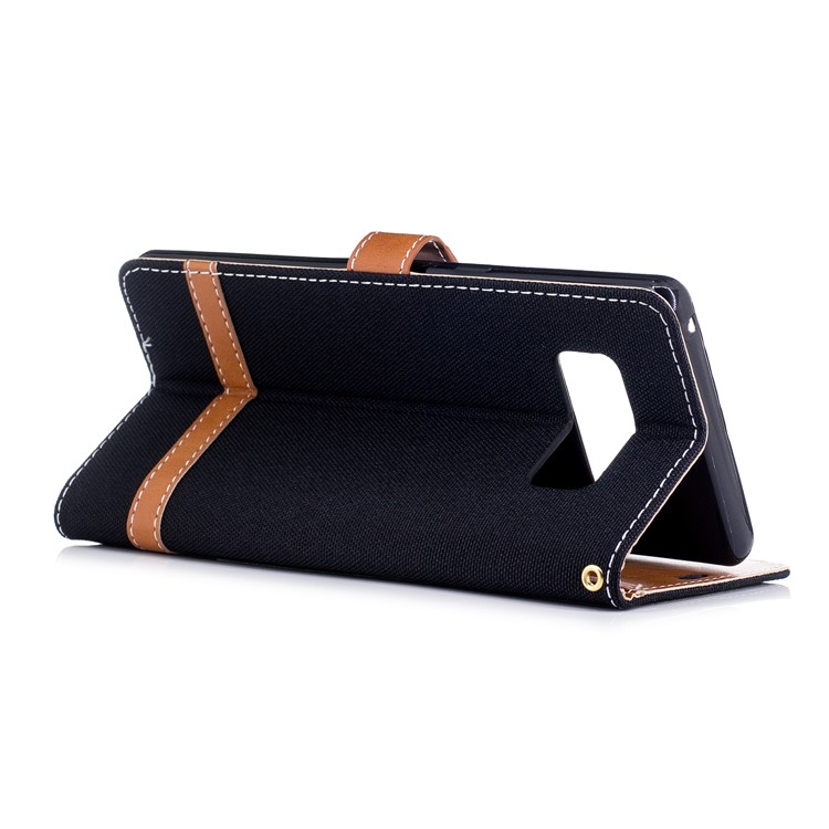 For Samsung Galaxy Note 8 Two-tone Jean Cloth PU Leather Stand Phone Case Cover - Black-4