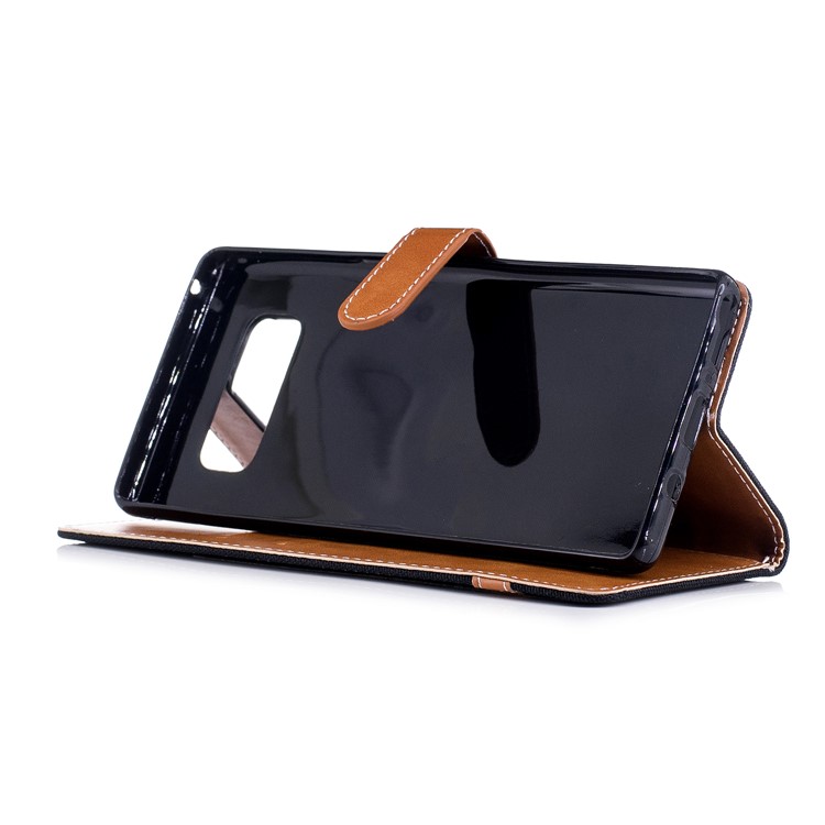 For Samsung Galaxy Note 8 Two-tone Jean Cloth PU Leather Stand Phone Case Cover - Black-5